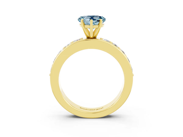 Yellow gold Heart Cut Aquamarine Engagement Ring with Channel Set Round  Band and Prong Setting