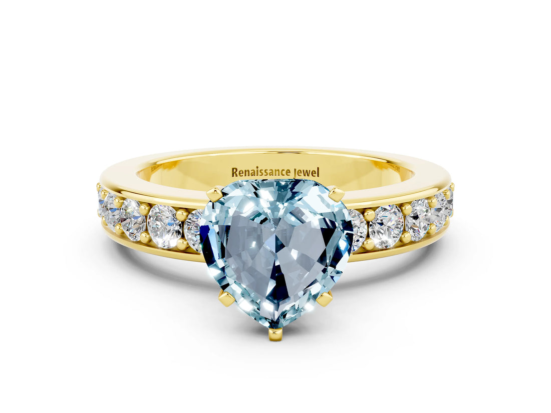 Yellow gold Heart Cut Cut Channel Set Diamond Engagement Ring with Four-Prong Setting