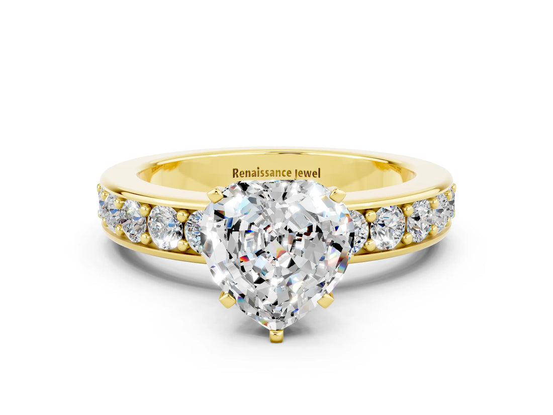 Yellow gold Heart Cut Cut Channel Set Diamond Engagement Ring with Four-Prong Setting