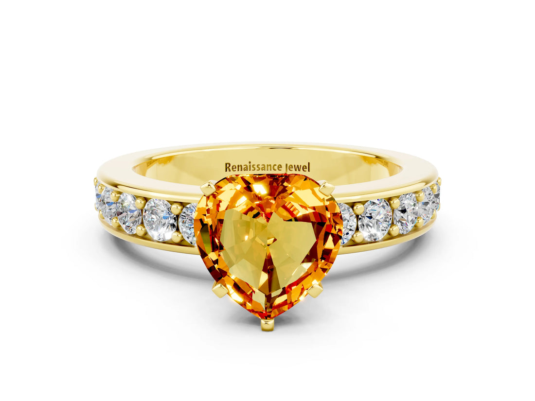 Yellow gold Heart Cut Cut Channel Set Diamond Engagement Ring with Four-Prong Setting