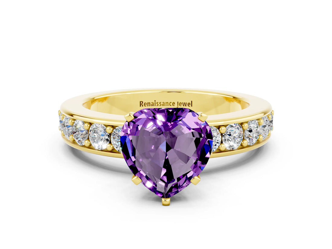 Yellow gold Heart Cut Cut Channel Set Diamond Engagement Ring with Four-Prong Setting