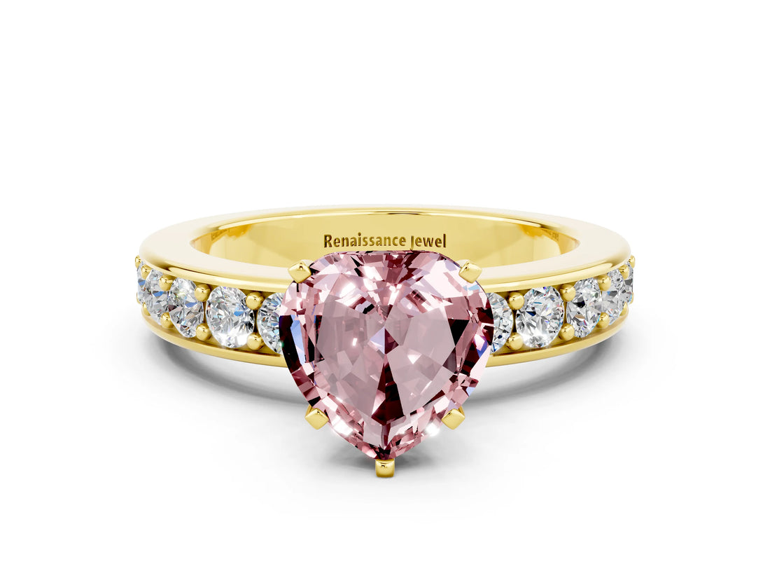 Yellow gold Heart Cut Cut Channel Set Diamond Engagement Ring with Four-Prong Setting