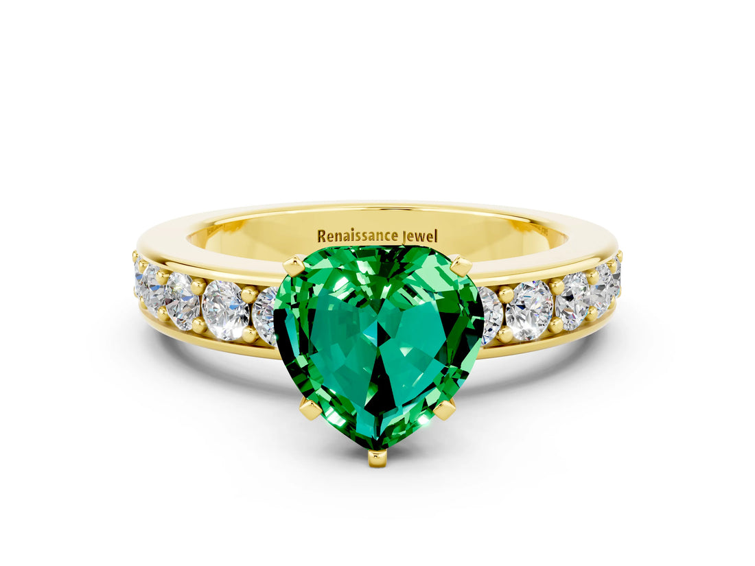 Yellow gold Heart Cut Cut Channel Set Diamond Engagement Ring with Four-Prong Setting