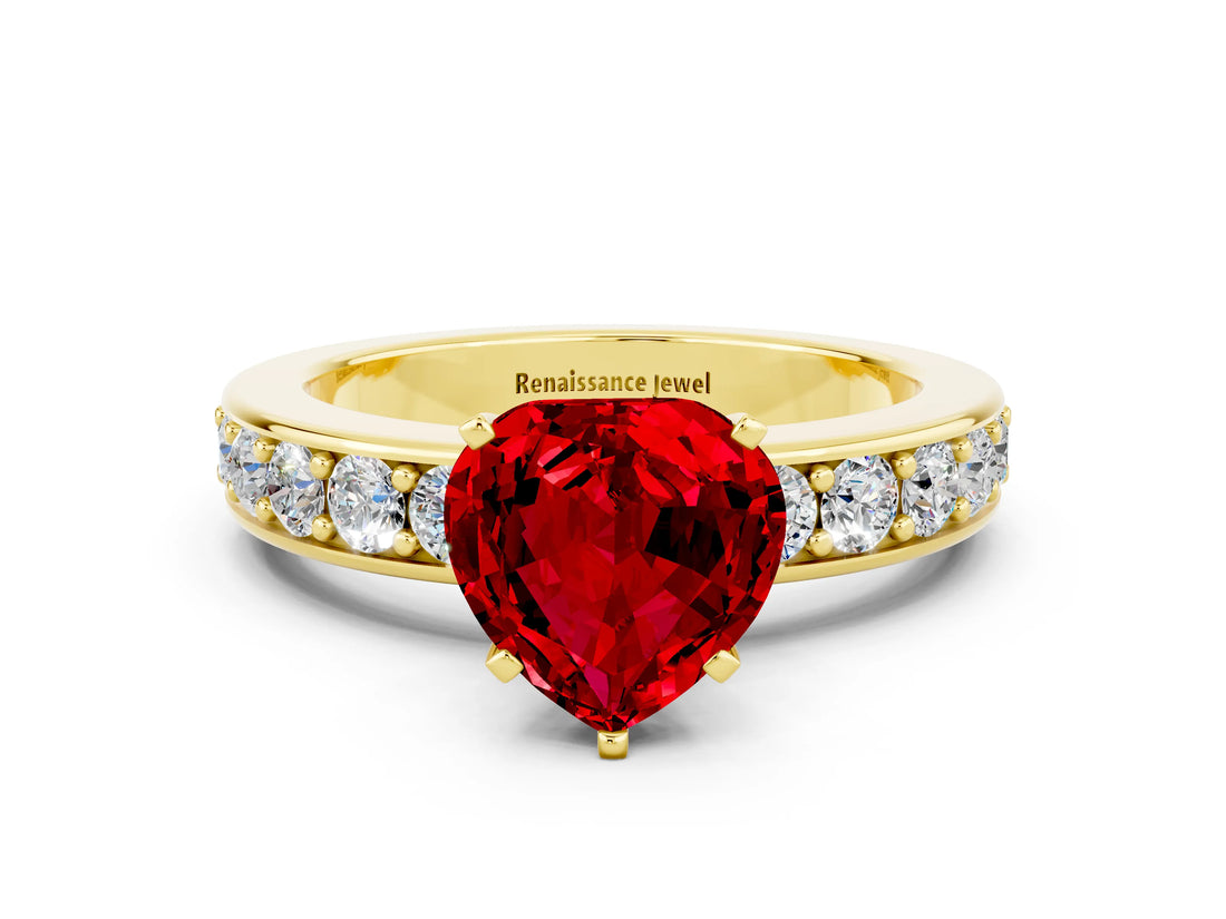 Yellow gold Heart Cut Cut Channel Set Diamond Engagement Ring with Four-Prong Setting