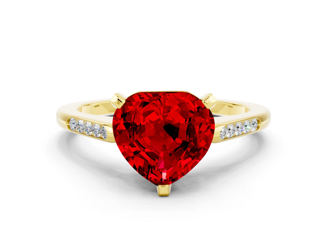 Yellow gold Heart Cut Cut Channel Set Solitaire Engagement Ring with Four-Prong Setting