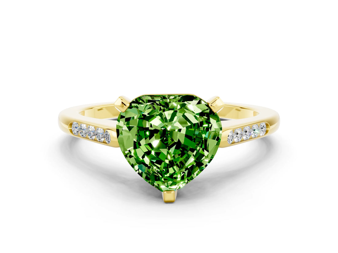 Yellow gold Heart Cut Cut Channel Set Solitaire Engagement Ring with Four-Prong Setting