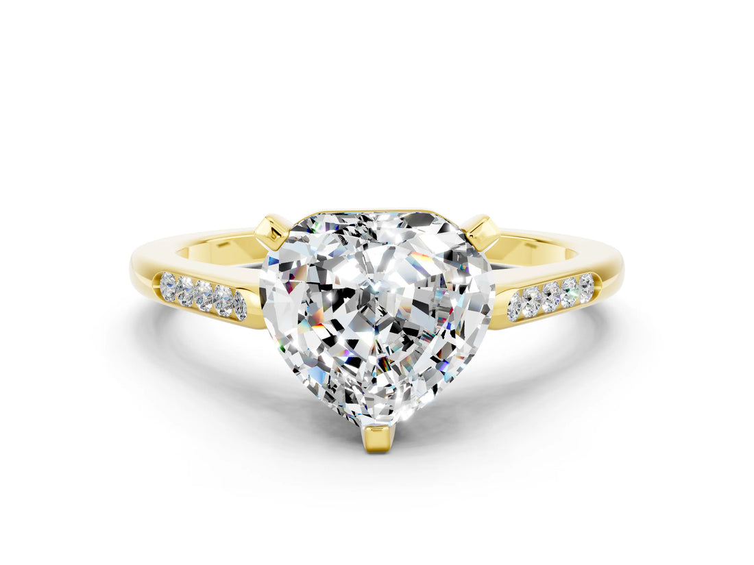 Yellow gold Heart Cut Cut Channel Set Solitaire Engagement Ring with Four-Prong Setting