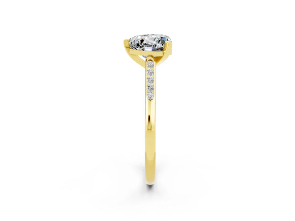 Yellow gold Heart Cut Moissanite Solitaire Ring with Channel Set Round  Band and Prong Setting