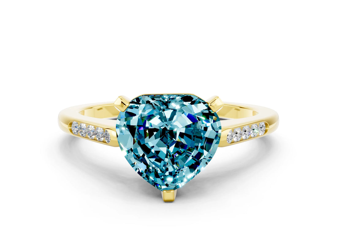 Yellow gold Heart Cut Cut Channel Set Solitaire Engagement Ring with Four-Prong Setting