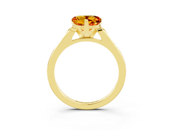 Yellow gold Heart Cut Citrine Solitaire Ring with Channel Set Round Band and Prong Setting
