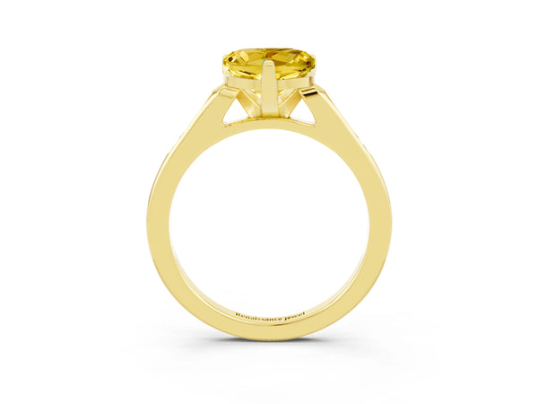Yellow gold Heart Cut Yellow Sapphire Solitaire Ring with Channel Set Round  Band and Prong Setting