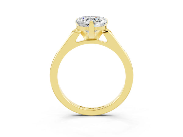 Yellow gold Heart Cut Moissanite Solitaire Ring with Channel Set Round  Band and Prong Setting