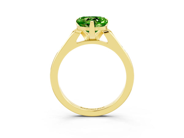 Yellow gold Heart Cut Peridot Solitaire Ring with Channel Set Round  Band and Prong Setting