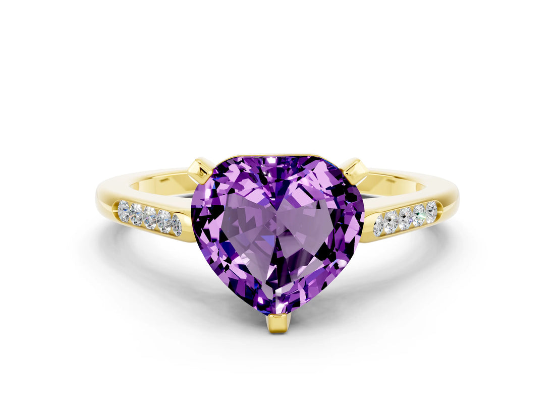 Yellow gold Heart Cut Cut Channel Set Solitaire Engagement Ring with Four-Prong Setting