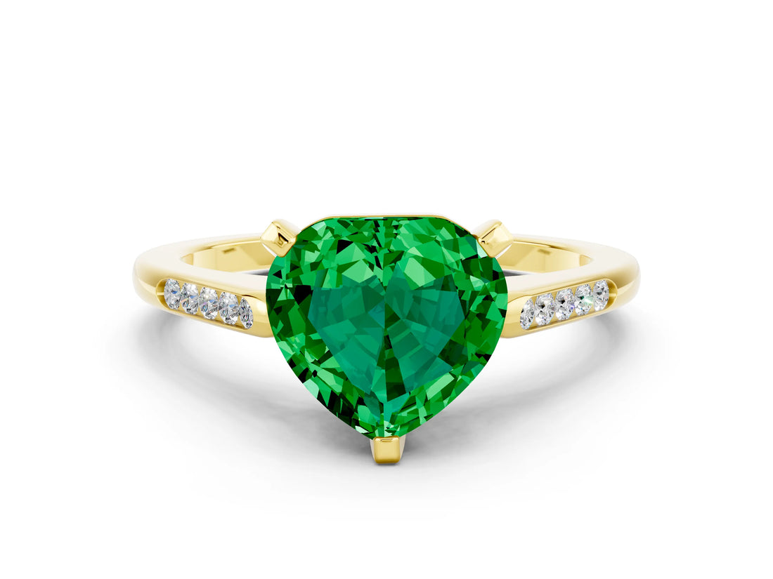 Yellow gold Heart Cut Cut Channel Set Solitaire Engagement Ring with Four-Prong Setting