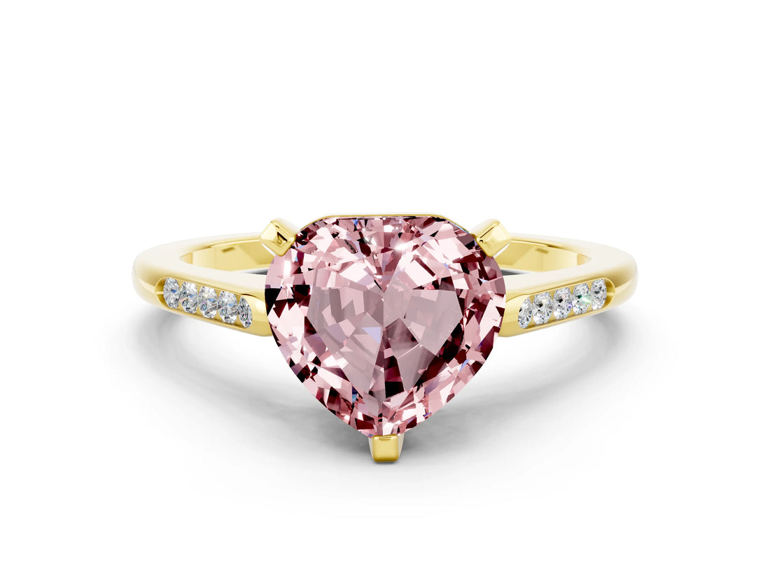 Yellow gold Heart Cut Cut Channel Set Solitaire Engagement Ring with Four-Prong Setting