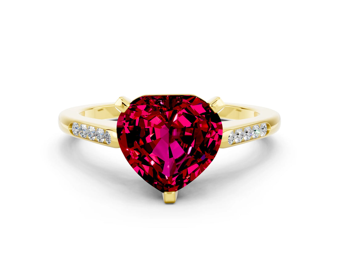 Yellow gold Heart Cut Cut Channel Set Solitaire Engagement Ring with Four-Prong Setting