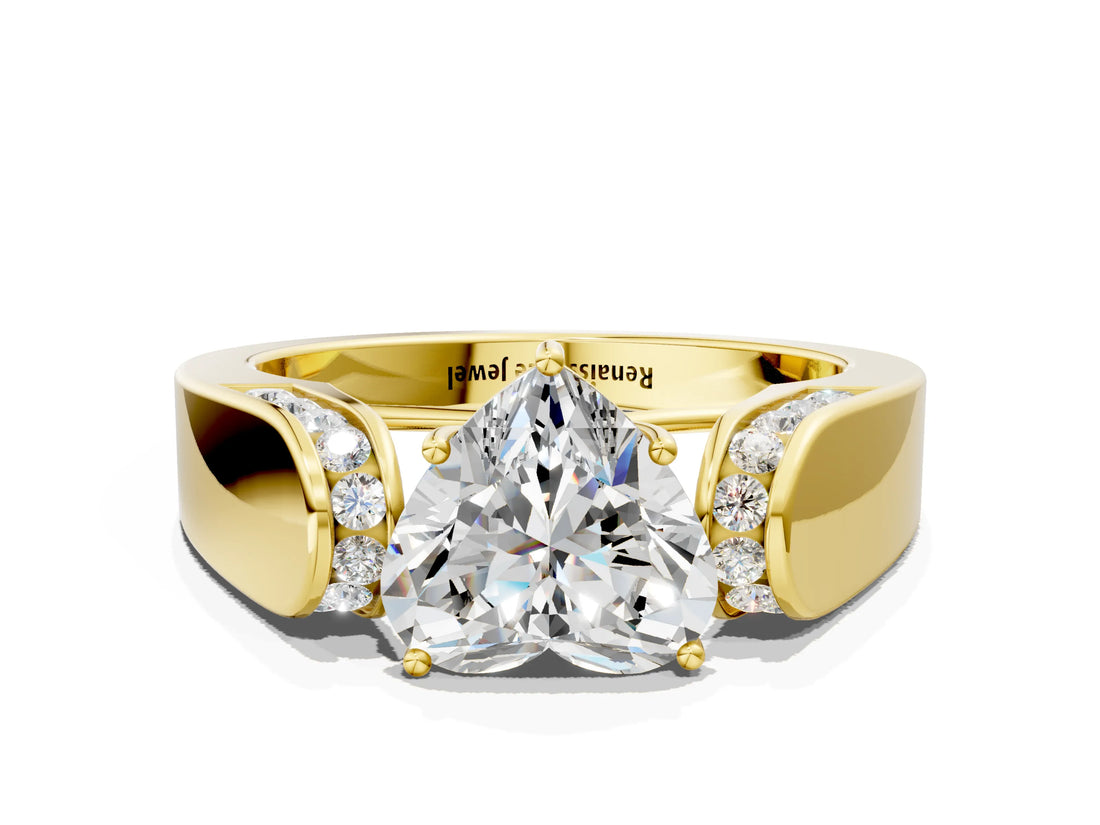 Yellow gold Heart Cut Cut Diamond Channel Set Solitaire Ring with Four-Prong Setting_3