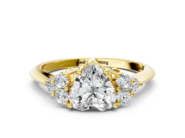 Yellow gold Heart Cut Cut Diamond Cluster Ring with Solitaire Band and Four-Prong Setting