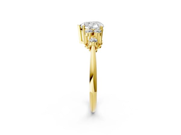 Yellow gold Heart Cut Cut Diamond Cluster Ring with Solitaire Band and Four-Prong Setting