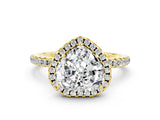 Yellow gold Heart Cut Cut Diamond Floral Halo Engagement Ring with Pavé Band and Prong Setting