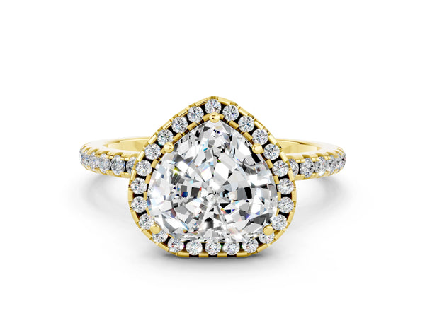 Yellow gold Heart Cut Moissanite Halo Engagement Ring with Round Pavé Band and Prong Setting