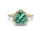 Yellow gold Heart Cut Cut Diamond Floral Halo Engagement Ring with Pavé Band and Prong Setting