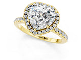 Yellow gold Heart Cut Cut Diamond Floral Halo Engagement Ring with Pavé Band and Prong Setting_1