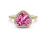 Yellow gold Heart Cut Cut Diamond Floral Halo Engagement Ring with Pavé Band and Prong Setting