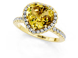 Yellow gold Heart Cut Cut Diamond Floral Halo Engagement Ring with Pavé Band and Prong Setting_1
