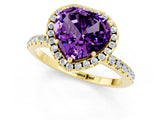 Yellow gold Heart Cut Cut Diamond Floral Halo Engagement Ring with Pavé Band and Prong Setting_1