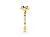 Yellow gold Heart Cut Cut Diamond Floral Halo Engagement Ring with Pavé Band and Prong Setting_2