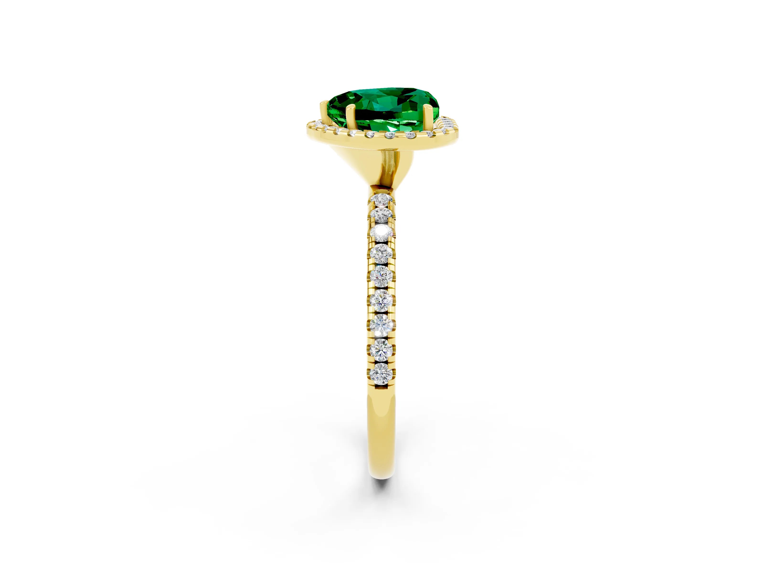 Yellow gold Heart Cut Cut Diamond Floral Halo Engagement Ring with Pavé Band and Prong Setting_2