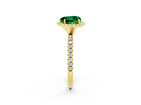 Yellow gold Heart Cut Cut Diamond Floral Halo Engagement Ring with Pavé Band and Prong Setting_2