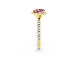 Yellow gold Heart Cut Cut Diamond Floral Halo Engagement Ring with Pavé Band and Prong Setting_2