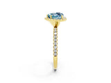 Yellow gold Heart Cut Cut Diamond Floral Halo Engagement Ring with Pavé Band and Prong Setting_2