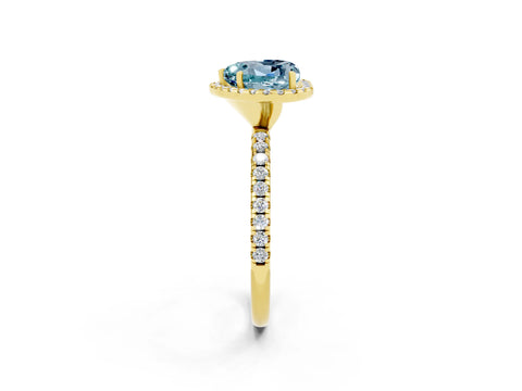 Yellow gold Heart Cut Cut Diamond Floral Halo Engagement Ring with Pavé Band and Prong Setting_2