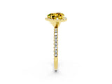 Yellow gold Heart Cut Cut Diamond Floral Halo Engagement Ring with Pavé Band and Prong Setting_2
