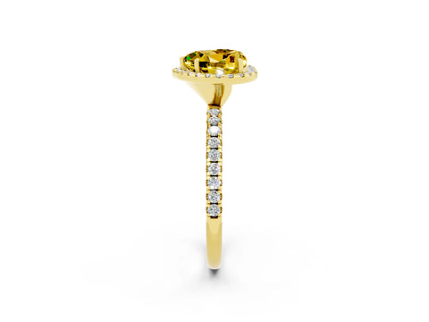 Yellow gold Heart Cut Cut Diamond Floral Halo Engagement Ring with Pavé Band and Prong Setting_2