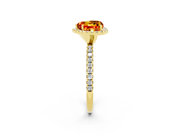 Yellow gold Heart Cut Citrine Halo Engagement Ring with Round Pavé Band and Prong Setting