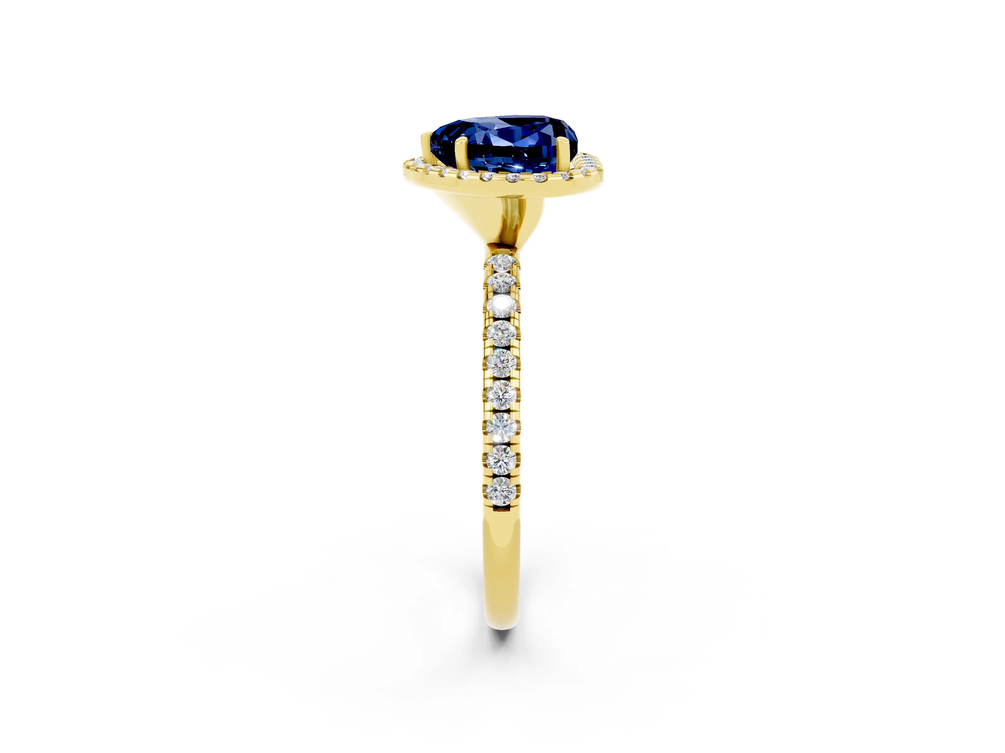 Yellow gold Heart Cut Cut Diamond Floral Halo Engagement Ring with Pavé Band and Prong Setting_2