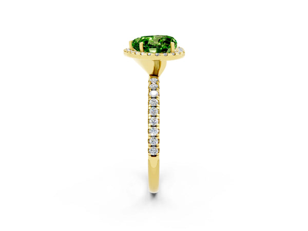 Yellow gold Heart Cut Cut Diamond Floral Halo Engagement Ring with Pavé Band and Prong Setting
