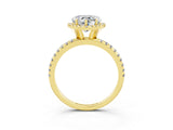 Yellow gold Heart Cut Cut Diamond Floral Halo Engagement Ring with Pavé Band and Prong Setting_3