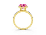 Yellow gold Heart Cut Cut Diamond Floral Halo Engagement Ring with Pavé Band and Prong Setting_3