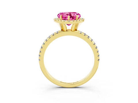 Yellow gold Heart Cut Cut Diamond Floral Halo Engagement Ring with Pavé Band and Prong Setting_3