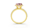 Yellow gold Heart Cut Cut Diamond Floral Halo Engagement Ring with Pavé Band and Prong Setting_3