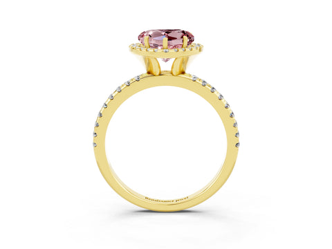 Yellow gold Heart Cut Cut Diamond Floral Halo Engagement Ring with Pavé Band and Prong Setting_3