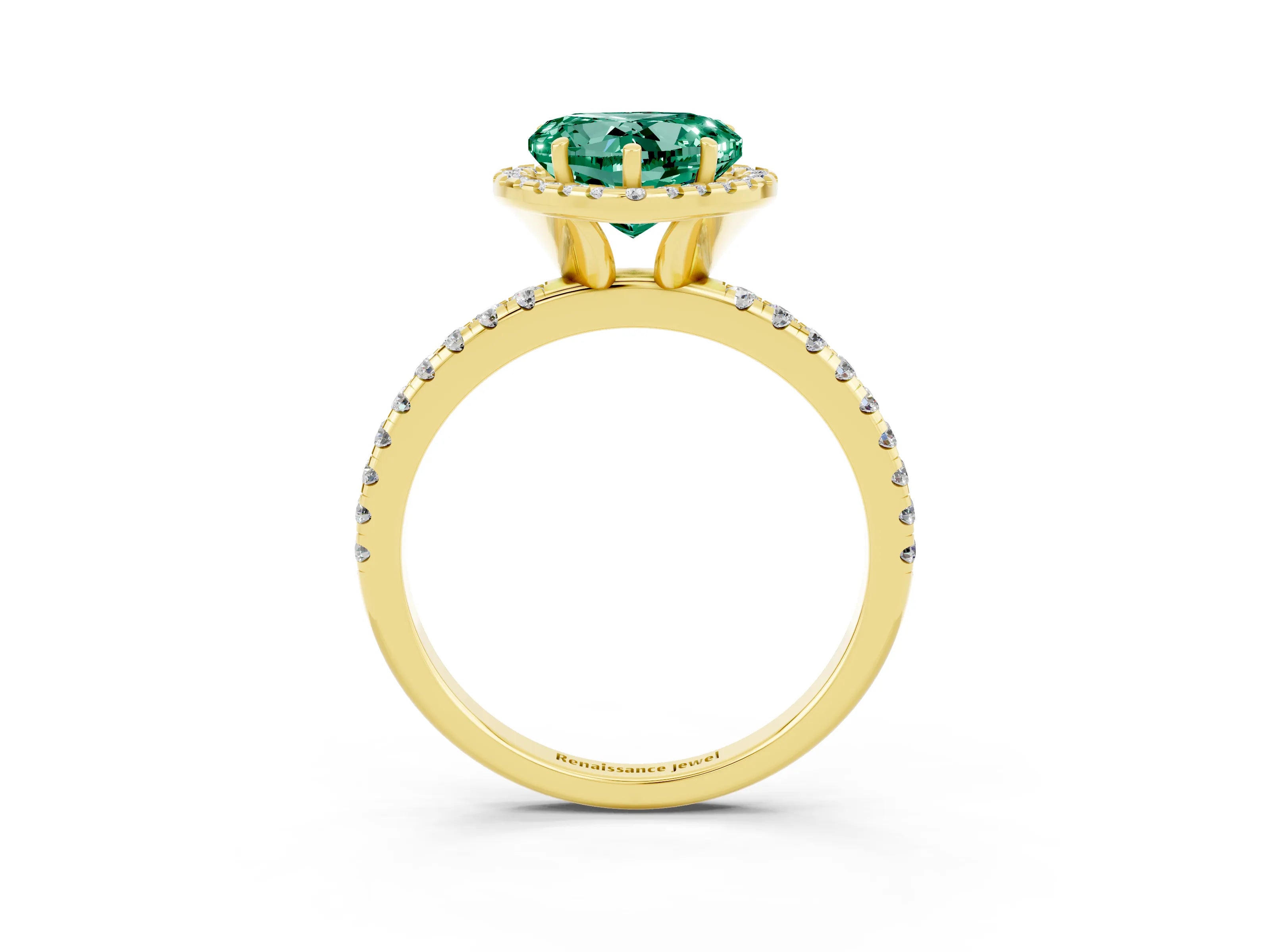 Yellow gold Heart Cut Cut Diamond Floral Halo Engagement Ring with Pavé Band and Prong Setting_3