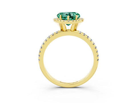 Yellow gold Heart Cut Cut Diamond Floral Halo Engagement Ring with Pavé Band and Prong Setting_3