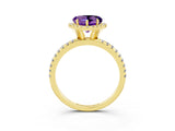 Yellow gold Heart Cut Cut Diamond Floral Halo Engagement Ring with Pavé Band and Prong Setting_3